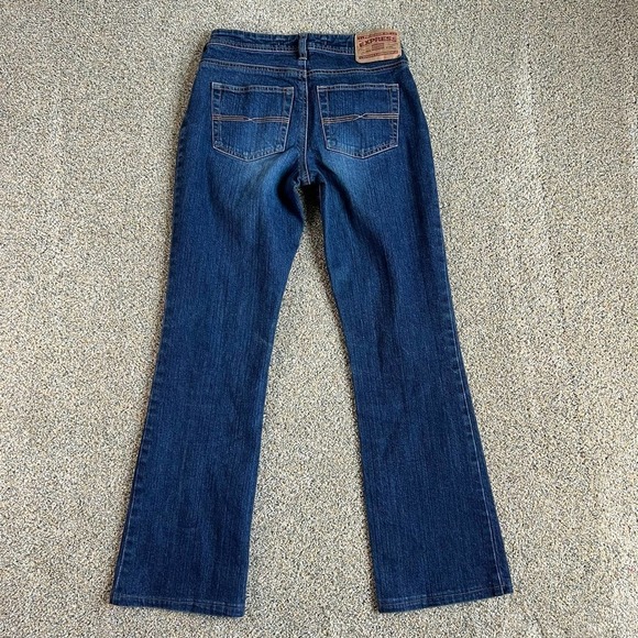 EXPRESS Mid Rise Stretch Fit & Flare Denim Blue Jeans Dark Wash Women's 3/4 - Picture 4 of 6